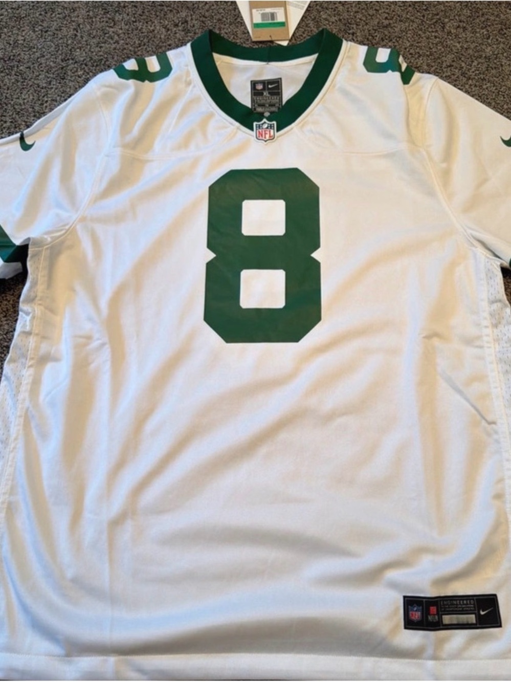 Nike White NFL Team Jersey with Green Number 8